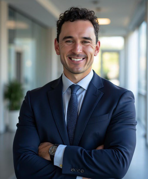 A man smiling in a suit